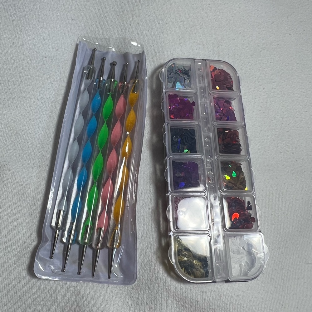 Box of Bolorful 3D Heart Nail Art Stickers + 5 Nail Dotting Tools